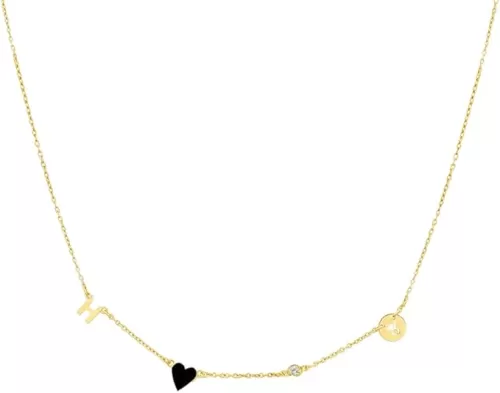 Personalized Red Heart Inez Initial Necklace with Small or Big Diamond - Custom Initial & Zodiac Sign - Jewelry for Her, Women - Dainty Gift for Mother's Day, Birthday, Christmas