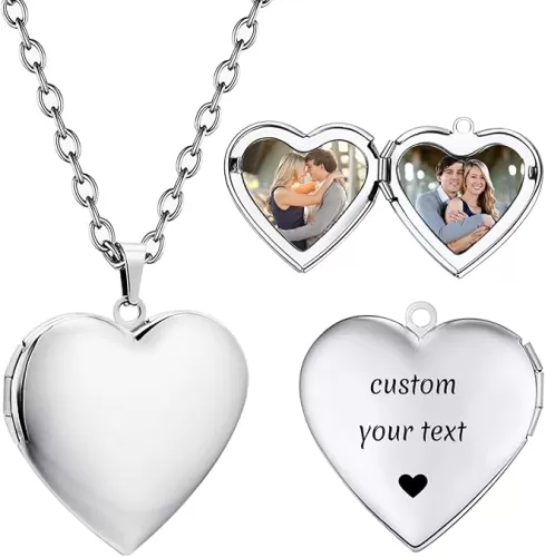PHOCKSIN Personalized Locket Necklace for Women Custom Silver Heart Photo Necklace With Picture Inside Lockets with Birth Flower Birthstone Birthday Gifts for Women