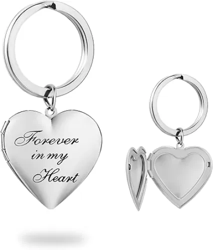 PHOCKSIN Silver Heart Locket Keychains For Women Black Silver Locket Key chain that Hold Pictures Photo Keychain as Gifts