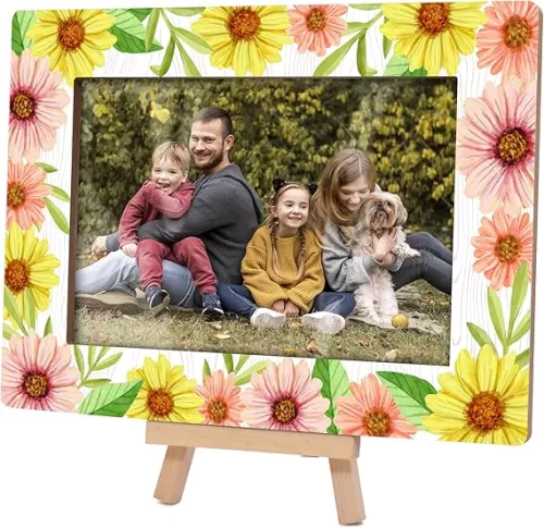 Picture Frames 4x6, Floral Summer Wooden Photo Frame with Easel, Birthday Gifts for Flower Lovers Mom Friends Bedroom Desk Tabletop Decor (B01)