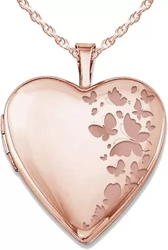 PicturesOnGold.com Personalized Heart Shaped Butterflies Photo Locket Necklace - 3/4 inch x 3/4 inch - Includes 18 inch Chain - Custom Engraved Picture Locket Necklace for Women