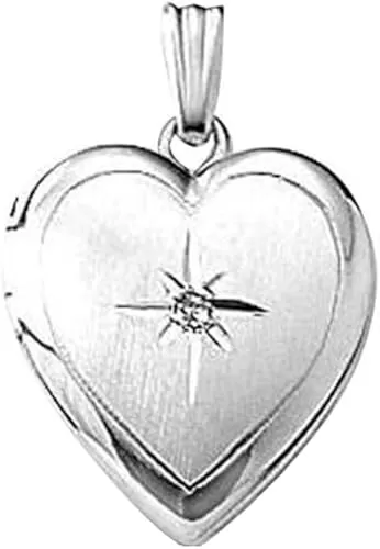 PicturesOnGold.com Sterling Silver Heart Locket W/Diamond 2/3 Inch X 2/3 Inch Sterling Silver