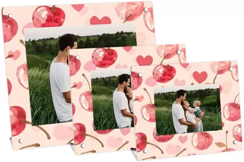 Pink Cherry Heart Picture Frames Photo Frame 5x7 Inch Tabletop Frame Acrylic for Boyfriend Girlfriend Best Friend Family