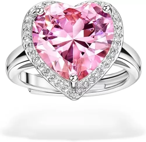Pink Cubic Zirconia Heart Women