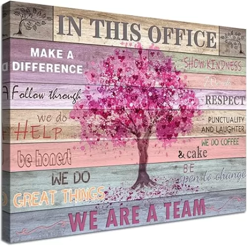 Pink Inspirational Wall Art for Office Women Motivational Quotes Phrases Poster Rustic Heart Tree Pictures Framed Wall Art Décor Contemporary Home Workspace Desk Decorations Gifts for Women 20x24inch