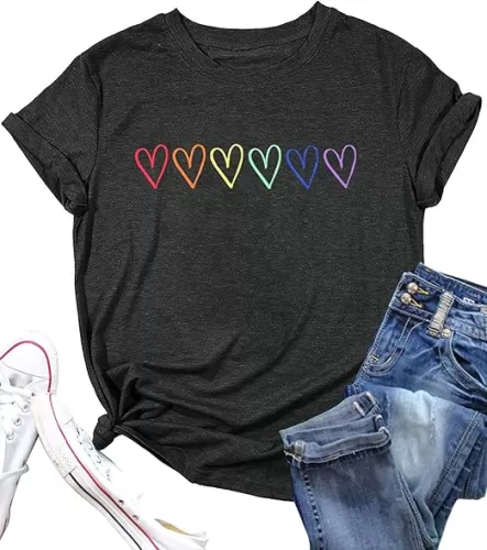Pride Shirt Women LGBTQ Equality Shirts Rainbow Shirt Heart Graphic Tees Casual Summer Short Sleeve Tops
