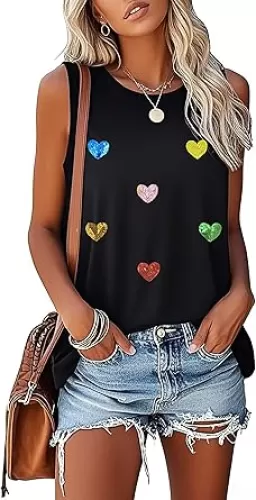 Pride Tank Top Women LGBTQ Equality Sleeveless Tee Rainbow Sequins Heart Graphic Tops