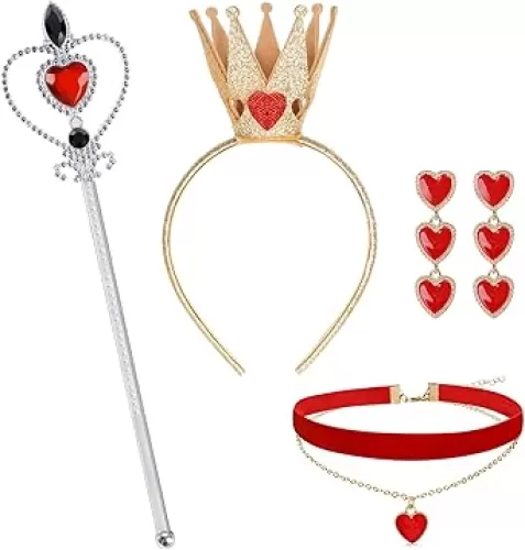 Queen of Hearts Costume Accessories Hearts Necklace Crown Kit for Adult Women Girl Halloween Birthday Party Dress Up