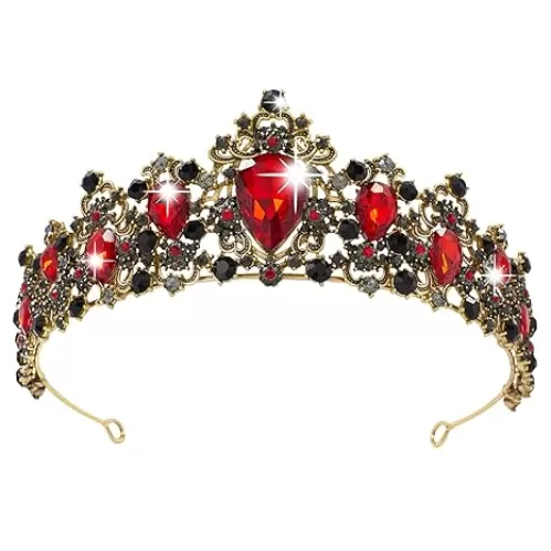 Queen of Hearts Crown, Vofler Halloween Black Gold Red Ruby Tiaras - Vampire Witch Evil Costumes Gothic Crystal Headband for Womens Woman Princess Adult Girls Cosplay Party Birthday Prom Quinceanera