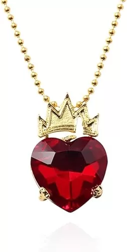 Queen of Hearts Necklace - Red Ruby Crown Princess Accessories - Halloween Costume Gift for Women