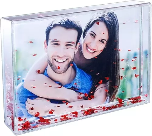 RDH Glitter Heart Picture Frames Gift Acrylic Snow Globe Fathers Picture Frame Photo Frame Friends Family Gifts (4x6 Heart)