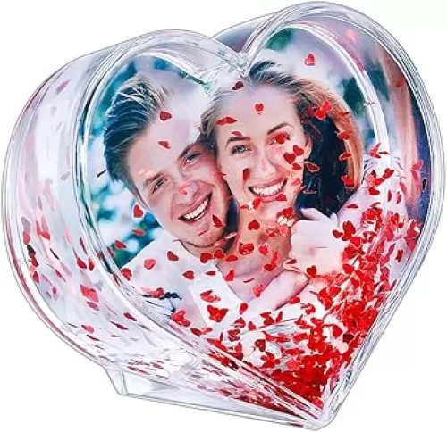 RDH Glitter Heart Shaped Picture Frames Liquid Snow Globe Photo Frame for Couples Friends Family (Love) 3.54 x 3.74"