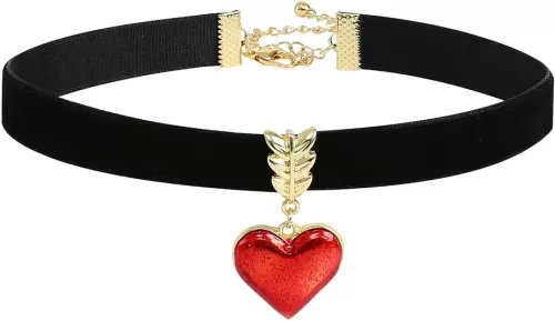 Red Heart Necklace for Women Black Velvet Choker Valentines Jewelry Halloween Costume Accessories
