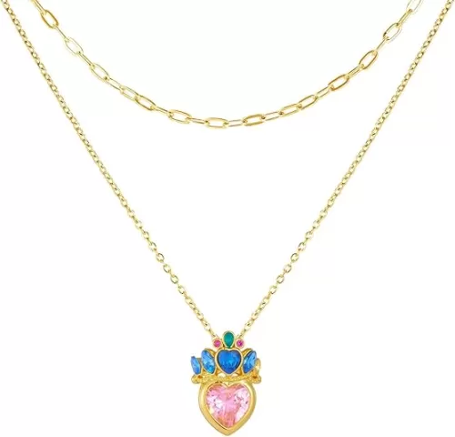 RINHOO Princess Queen Crown Heart Necklaces for Women, Layered 18K Gold Plated Heart Gemstone Crown Necklace Queen of My Heart Jewelry, Birthday Gift for Mom Wife Daughter