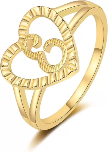 RLMOON Gold Initial Ring for Women Vintage Initial Heart Love Ring Non Tarnish 14K Gold Plated Personalized Carved Letter Statement Stacking Ring Size 6-10 Jewelry Gifts