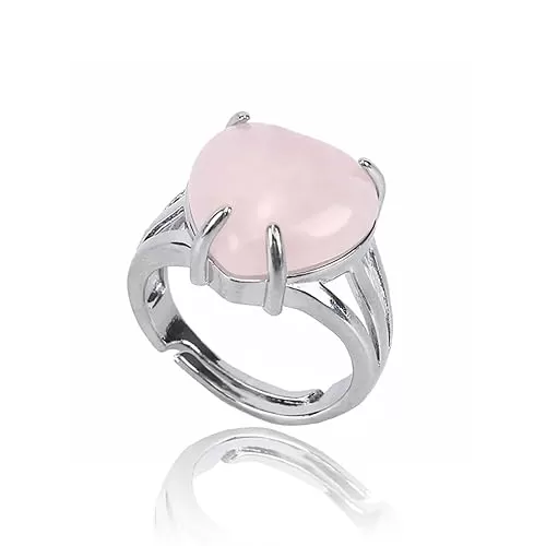 Rose Quartz Rings for Women Handmade Natural Stone Rose Quartz Heart Ring Adjustable Open Ring Gemstone Rings for Women