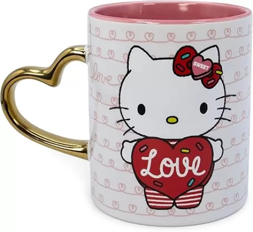 Sanrio Hello Kitty Love Heart-Shaped Handle Ceramic Mug | Large Coffee Cup For Espresso, Caffeine, Beverages, Home & Kitchen Essentials | Cute Valentine