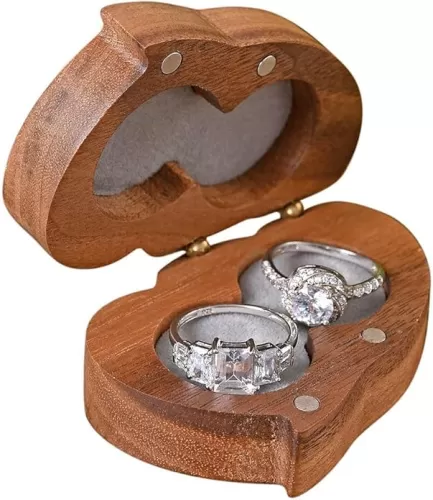 SHOP LC DELIVERING JOY Double Heart Shape Walnut Ring for Women Box Closure with Pink Clean Damp Cloth Birthday Gifts