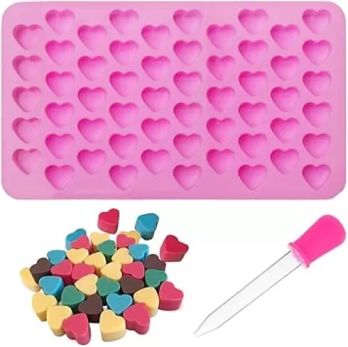 Silicone Moulds for Wax Melts with Dropper 55 Heart Mould Sweet Moulds Mini Candy Molds Silicone Shape for Love Chocolate Soap Ice Cube Tray Jelly Melts Gummy DIY