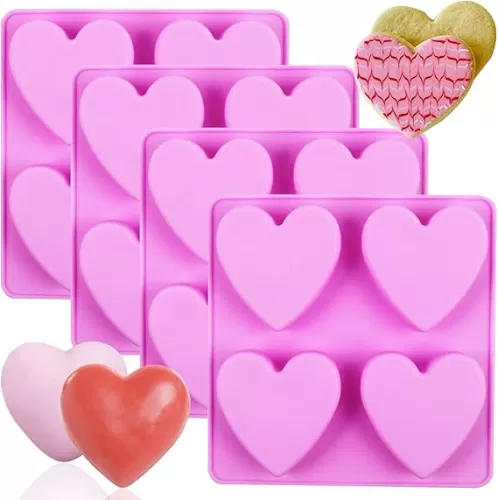 Silicone Soap Molds, METLUCK 4 PCS Heart Silicone Molds Heart Silicone DIY Soap Molds for Soap Making Cake Jelly Pudding Candy Chocolate and Dessert