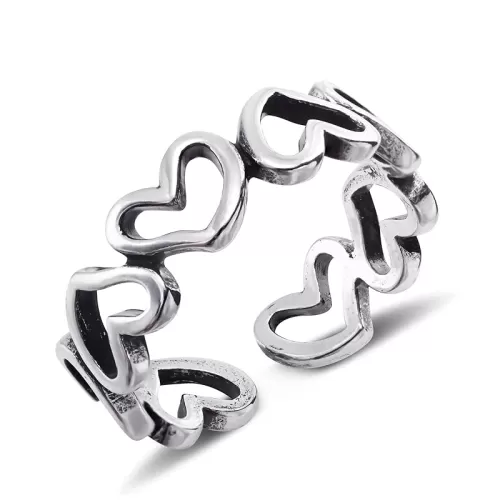 Silver Heart Ring - Adjustable Vintage Sterling Silver Open Heart Ring for Women, Unique Statement Thumb Ring