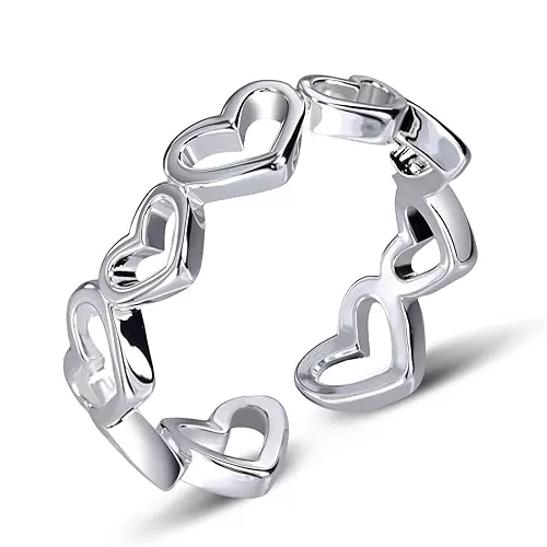 Silver Heart Ring Adjustable Sterling Silver Open Heart Ring for Women Unique Statement Thumb Ring