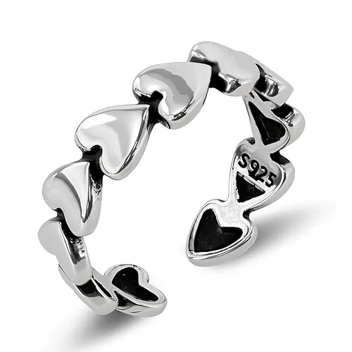 Silver Heart Ring Sterling Silver Open Heart Ring for Women Adjustable Unique Statement Thumb Ring