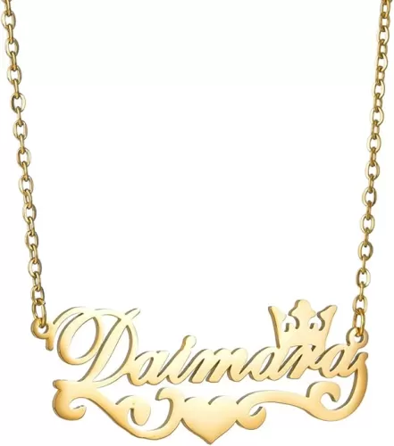 Simple Delicate Stainless Steel Crown Custom Name Necklace Love Heart Nameplate Jewelry