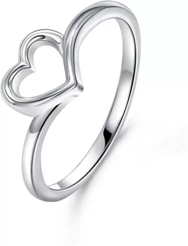 Simple Heart Ring for Women Girls Silver Cute Heart Rings Stackable Rings Wedding Band Statement Promise Ring