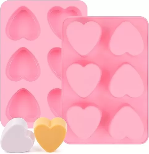 SJ Soap Molds 2 Packs, Heart Shape Silicone Soap Molds for Soap Making, 6 Cavities Mold for Homemade Craft Soap Mold, Jelly&Chocolate-Pink