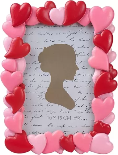 SOCOSY Red Pink Hearts Pattern Photo Frame, Resin Card Photo Frame Picture Frame for Desktop Table Top Display, Home Decoration, Photo Gallery