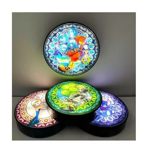 Sora Kingdom Light up Station of Awakening - Night Lights - Hearts 2 3 - Stained Glass - Geeky Gifts - Gamer Light - Lights - Figure Display - Ventus - Magnetic (Sora (Blue))