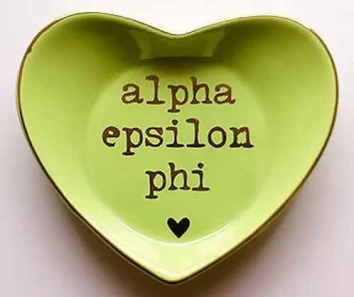 Sorority Shop Alpha Epsilon Phi Jewelry Dish - Heart-Shaped High-gloss finish Ceramic tray with Gold Detailing, Multi-Function Ceramic Ring Dish for Home or Office, Ideal for Jewelry and Keys