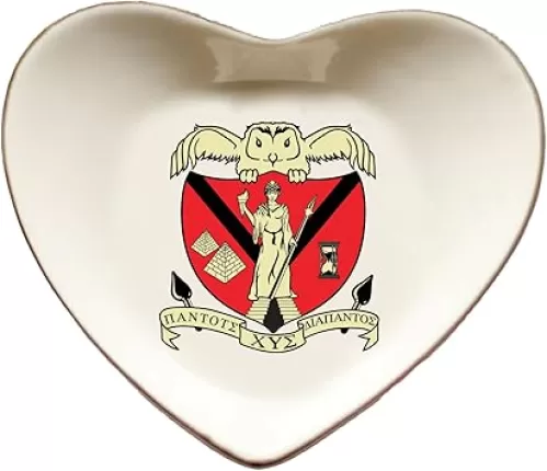 Sorority Shop Chi Upsilon Sigma Jewelry Dish - Heart-Shaped High-gloss finish Ceramic tray with Gold Detailing, Multi-Function Ceramic Ring Dish for Home or Office, Ideal for Jewelry and Keys