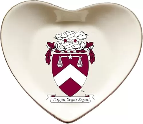 Sorority Shop Gamma Sigma Sigma Jewelry Dish - Heart-Shaped High-gloss finish Ceramic tray with Gold Detailing, Multi-Function Ceramic Ring Dish for Home or Office, Ideal for Jewelry and Keys