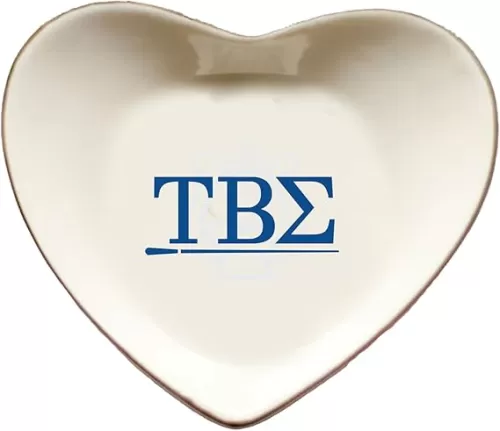 Sorority Shop Tau Beta Sigma Jewelry Dish - Heart-Shaped High-gloss finish Ceramic tray with Gold Detailing, Multi-Function Ceramic Ring Dish for Home or Office, Ideal for Jewelry and Keys