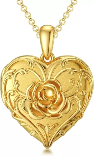 SOULMEET Sunflower/Rose/Daisy Heart Locket Necklace That Holds Pictures Keep Someone Near to You Sterling Silver/Gold Personalized Photo Locket Gift