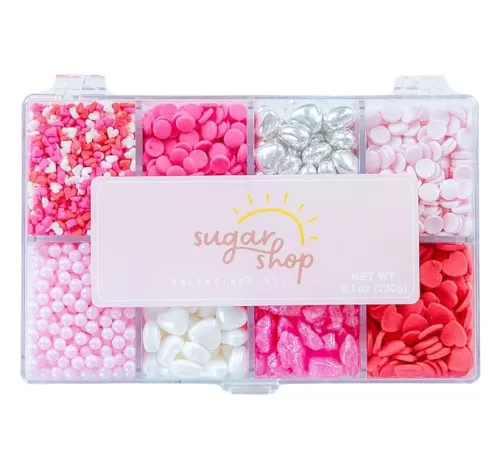 Sugar Shop 8 Mix Assorted Hearts Sprinkles for Decorating Cakes, Cupcakes, Cookies and More (Pinks, Red, White, Silver and Valentine’s Sprinkles)