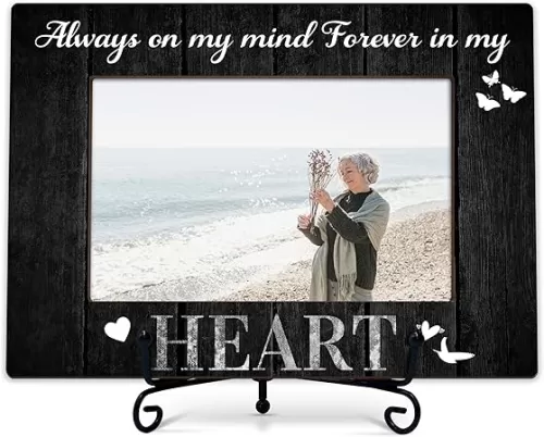 Sympathy Photo Frame Gifts, In Memory of Loved One Remembrance Frames, Always On My Mind Forever In My Heart Wooden Picture Frame With Stand, Bereavement Gifts For Loss Of Family Friends -10