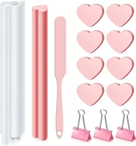 Tessco Heart Shaped Long Tube Silicone Mold for Soap Embed, Column Making Supplies With Spatula, 3 Pcs Binder Clips for Chocolate Candy Cake (Pink)