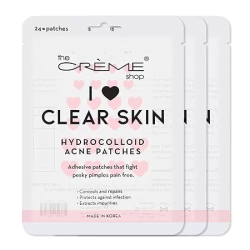 The Crème Shop Heart Shape Clear Skin Hydrocolloid Dark Spot Acne Patches - Infused with Salicylic Acid + Witch Hazel | Adhesive patches that fight pesky pimples. (72 Patches / 3 Sizes)