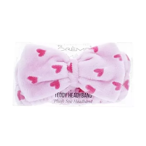 The Crème Shop Korean Skincare Beauty Facial Sweat Hair Towel, Non-slip Stretch Comfortable Wrap Band Adhesive Makeup Wash Spa Elastic - Lavender Purple Teddy Headyband with Pink Hearts
