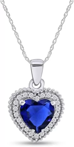 Titanic Heart The Ocean Simulated Blue Sapphire & White CZ Pendant Necklace 925 Sterling Silver