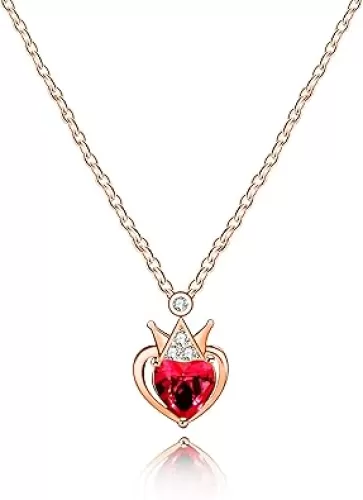 Uloveido Rose Gold & Platinum Plated Heart Shaped Red Cubic Zirconia Crown Heart Pendant Choker Necklace