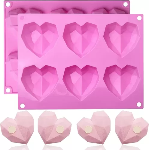 UOUYOO 6 Holes Diamond Heart Shaped Silicone Mold 3D Diamond Love Heart Shaped Mould for Jelly Chocolate Cake Handmade Soap Pudding Mould Candy Making