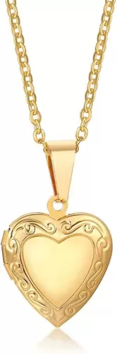 Valentines Heart Locket Pendant Necklace 24K Gold Color Romantic Fancy Heart Jewelry For Women