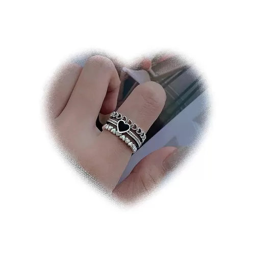 W WEILIRIAN Bohemian Layered Heart Ring for Teen Girls Black Heart Knuckle Ring Love Heart Stacking Ring Adjustable Open Ring Jewelry for Women Gifts