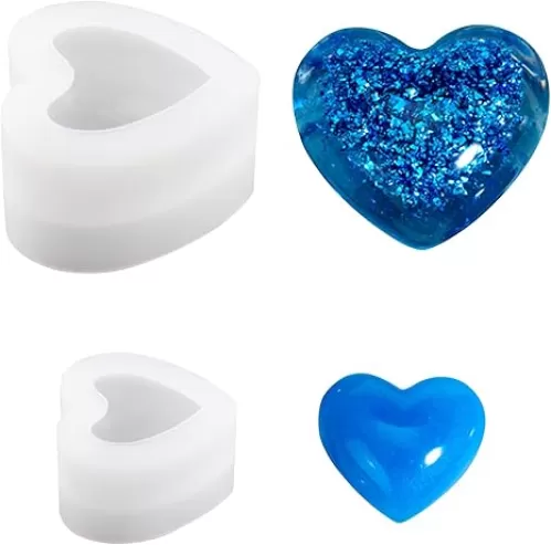 WANDIC Silicone Molds - 2 Pcs Love Heart Shape 3D Soap Molds for DIY Handmade Soap Crafts & Resin