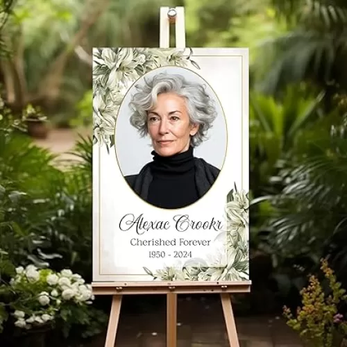 White Lily Celebrating The Life Sign, Lily With Greenery Funeral Memorial Sign, Forever In Our Hearts Sign, Funeral Decoration Celebration Life, Funeral Welcome Sign, White Lily Welcome Floral Photo