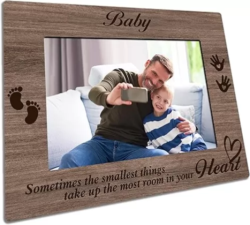 Wooden Frame For 4" X 6" Photo - Baby Smallest Things Take Up The Most Room In Your Heart - Picture Frame For Desktop, Shelf, Counter Display Baby Gift Home Office Decor & Supplies (Horizontal) - A03